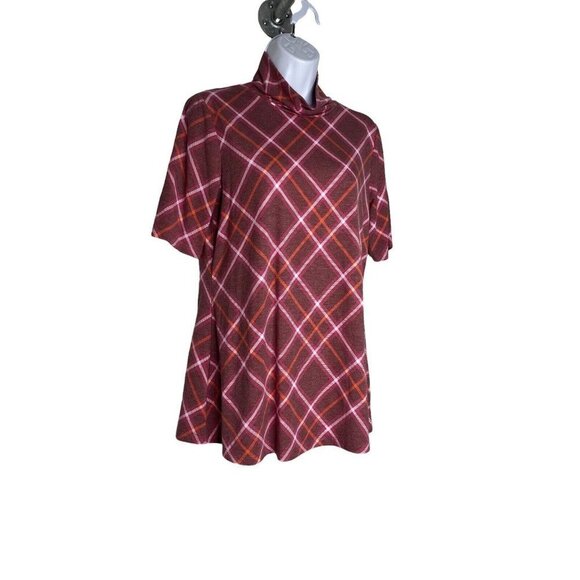 Isaac Mizrahi Live Womens Red Short Sleeves Checked Casual Tunic Top Size XS - Picture 2 of 6